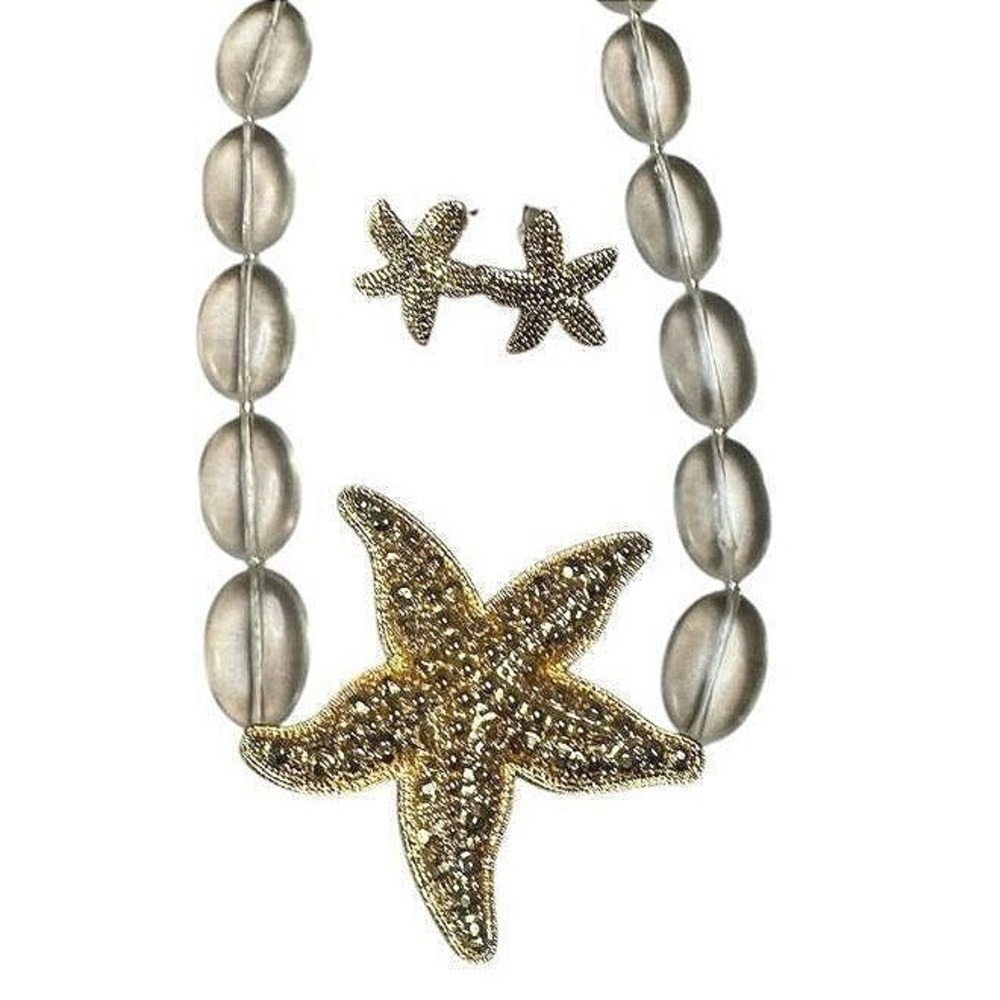 Artisan Handmade Starfish Necklace Earrings Set‎ Beaded Statement Jewelry